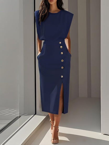Dames Mouwloze Midi Jurk met Zijknopen