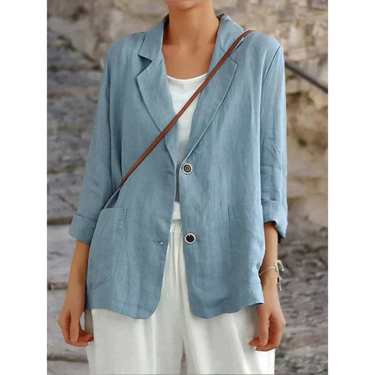 Dames Getailleerde Zomerblazer met Linnen Look Montarello