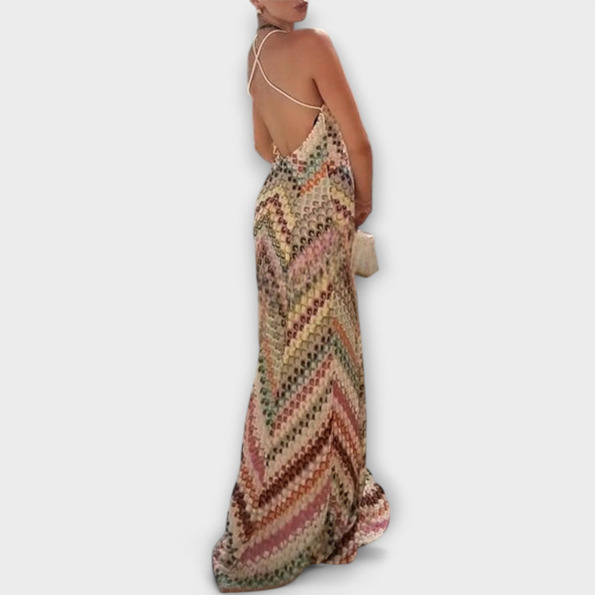 Dames Maxi Jurk met Kleurrijk Visgraatpatroon