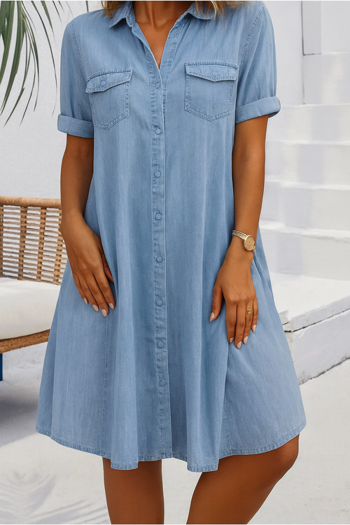 Dames Lichte Denim Look Midi Jurk
