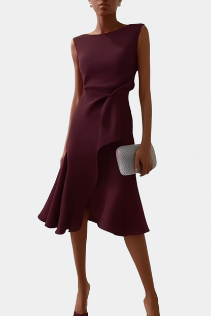 Dames Gedrapeerde Asymmetrische Midi Jurk
