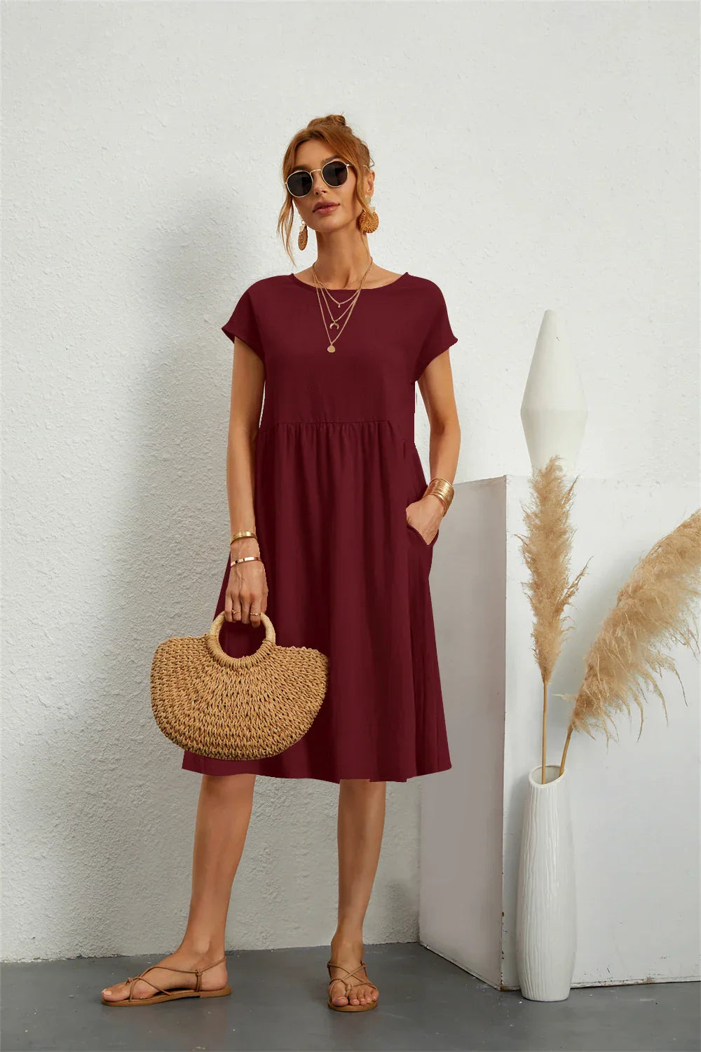 Dames Midi Jurk met Zakken