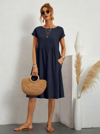 Dames Casual Midi Jurk met Zijzakken