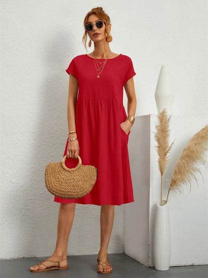 Dames Casual Midi Jurk met Zijzakken