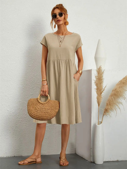 Dames Casual Midi Jurk met Zijzakken
