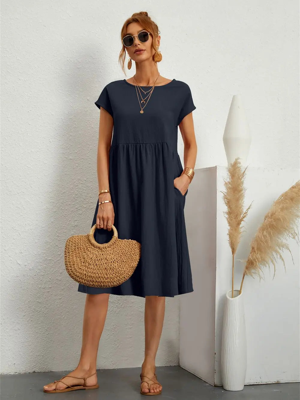 Dames Midi Jurk met Zakken