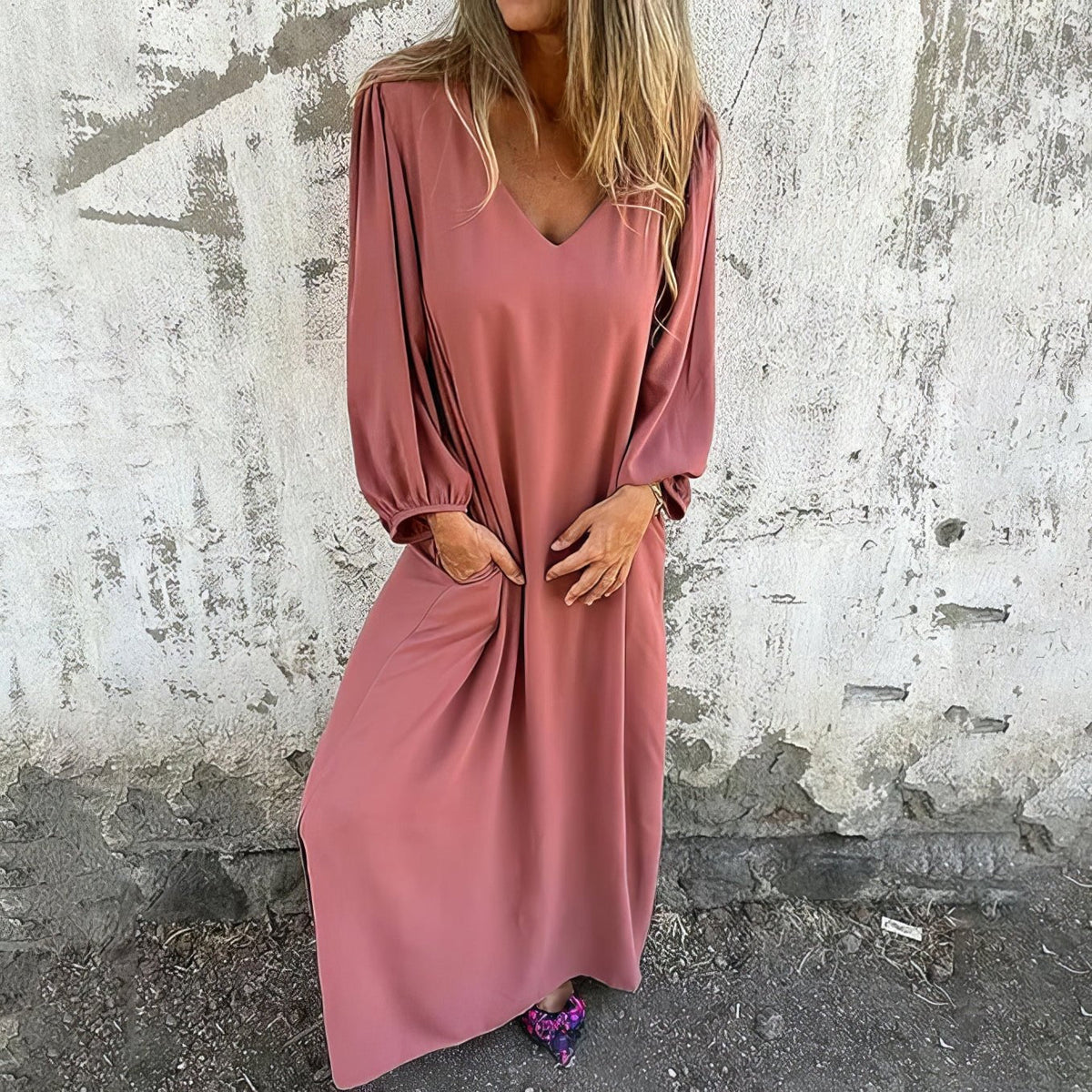 Dames Maxi Jurk V Hals met Zakken
