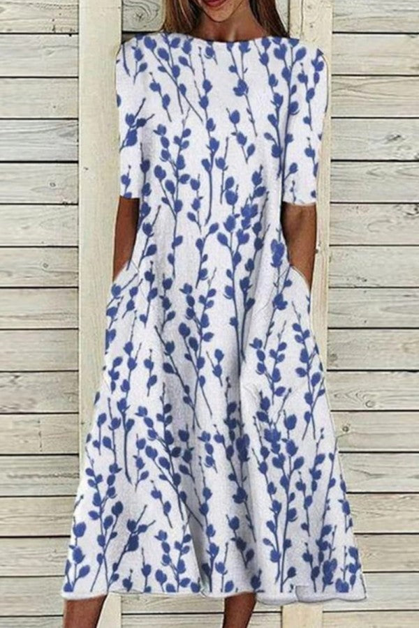 Dames Midi Jurk Ronde Hals Korte Mouwen