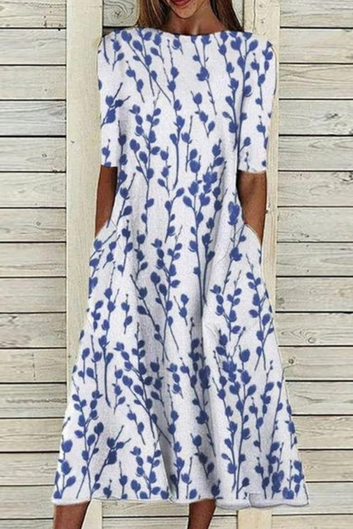 Dames Midi Jurk Ronde Hals Korte Mouwen