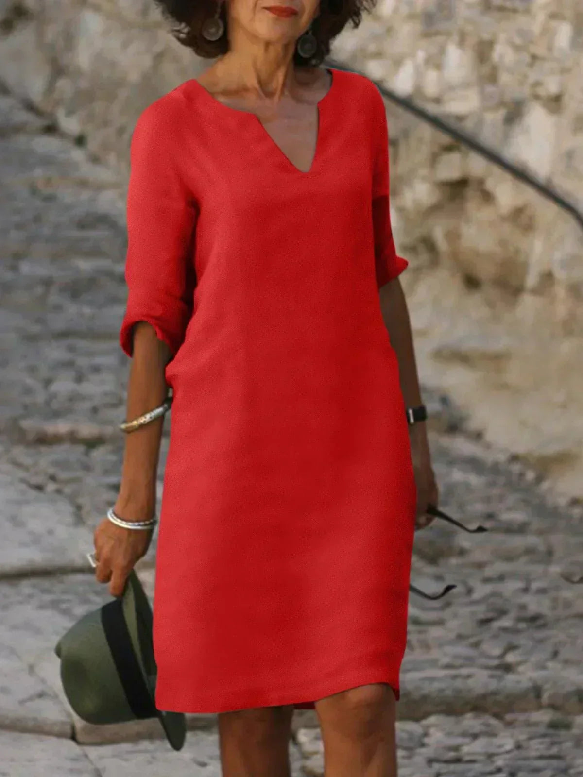 Dames Minimalistische Mini Jurk Driekwart Mouwen