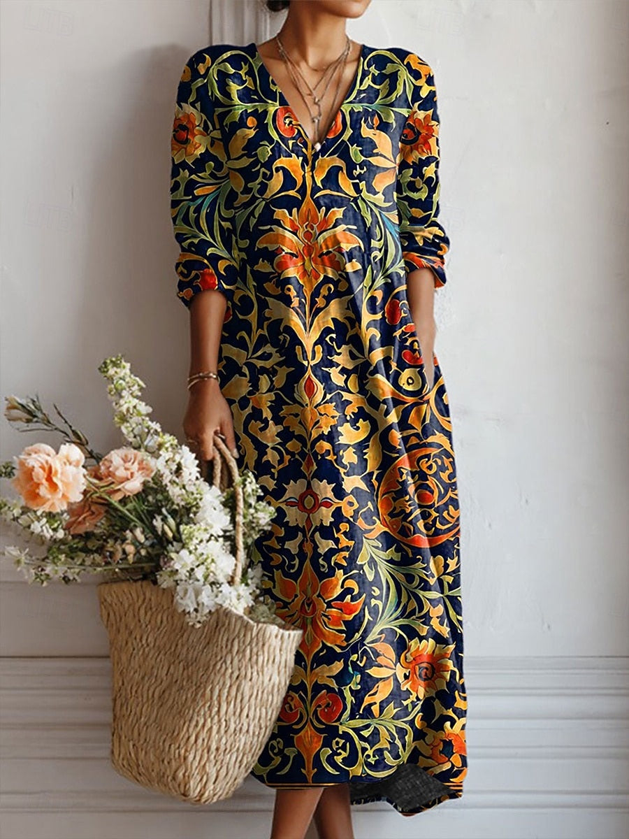 Dames Comfortabele Midi Jurk met Eenvoudig Ontwerp