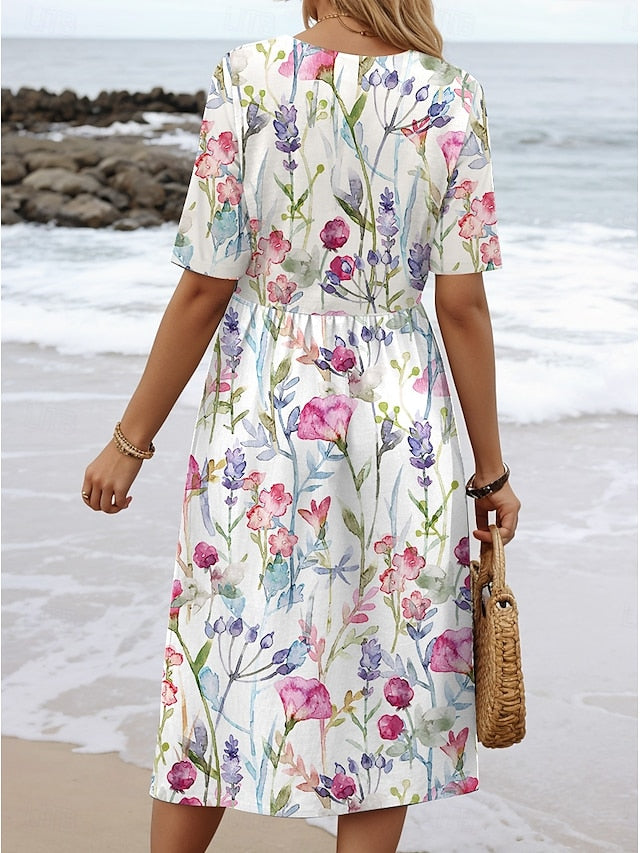 Dames Luchtige Midi Jurk Bloemenprint