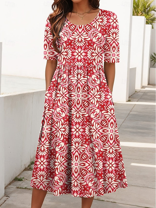 Dames Luchtige Midi Jurk Bloemenprint