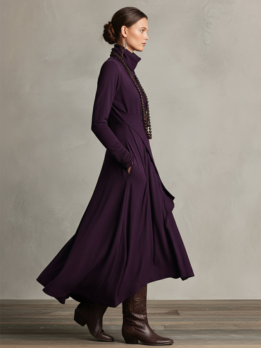 Dames Asymmetrische Gebreide Maxi Jurk met Col